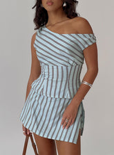Gulliver Tie Side Mini Skort Blue / Maroon Stripe