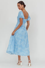 Telma Puff Sleeves Midi Dress Blue