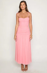 Clare Pink Ruched Maxi Dress