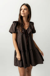 Tony Gingham Baby Doll Dress In Brown