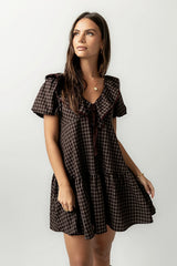 Tony Gingham Baby Doll Dress In Brown
