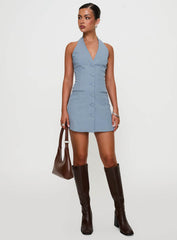 Vyxen Halter Mini Dress Blue