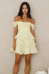Pretty In The Sun Off Shoulder Mini Dress Yellow