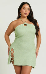 Amalie The Label - Merida Halter Knit Side Split Mini Dress in Green
