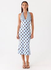 Awuku Midi Dress Blue Mocha Dot