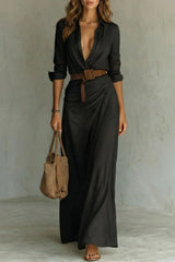 Azura Belted Button-Down Wrap Maxi Dress