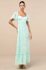 Tailor Made For You Mint Green Jacquard Lace-Up Maxi Dress