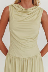 Dorothea High Cowl Open Back Maxi Dress Sage
