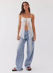 Pick Of The Bunch Lace Tie Top - White