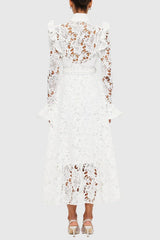 Freya Ruffle Lace-embroidered Belted Midi Dress - White