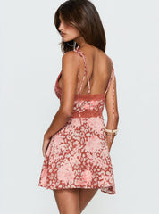 Orithia Lace Trim Playsuit Red / Pink Leopard