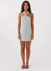 Keira Linen Micro Mini Dress - Blue Choc Stripe