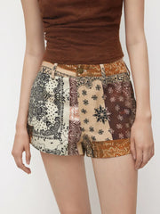Cotton Low Rise Paisley Micro Shorts