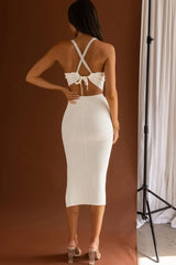 Mayfair Tie-Up Back Thigh Split Knit Midi Dress White