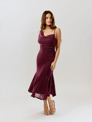 Asymmetrical Neck Glitter Ruched Top & High Rise Ruffled Mermaid Maxi Skirt Set