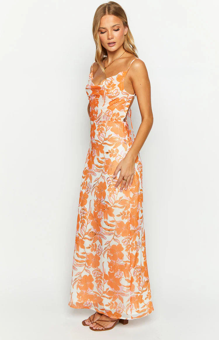 Cambri Orange Floral Chiffon Maxi Dress – BELLA IN THE SKY