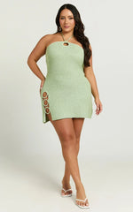 Amalie The Label - Merida Halter Knit Side Split Mini Dress in Green