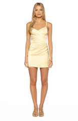 Higher Ground Yellow Ruched Party Mini Dress