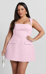 Garrett Mini Dress - Square Neck Fit And Flare Dress In Pink